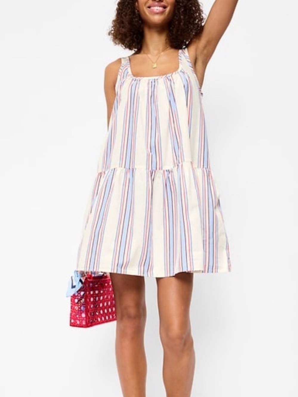 Old Navy Cream Mini Dress with Blue & Red Stripes